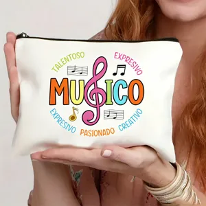 Stoff Kosmetiktasche mit Musiknoten Druck tragbare Reise Make-up Aufbewahrungstasche Reißverschluss