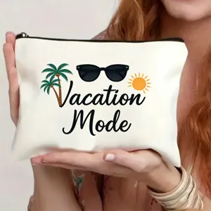 Canvas Kosmetiktasche Reißverschluss Reise Clutch mit Urlaubs-Print für den Alltag.