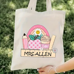 Bolso Tote de Lona Casual para Mujer Gran Capacidad Estampado Día del Maestro Compras Hombro Mano Viaje Eco Bolsas