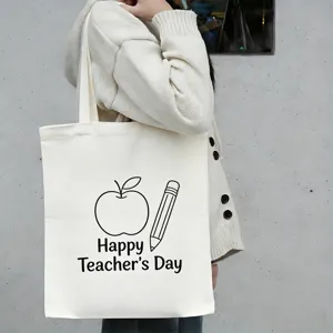 Canvas shopper tas voor lerarendag, grote capaciteit katoenen schoudertas voor dagelijks gebruik.