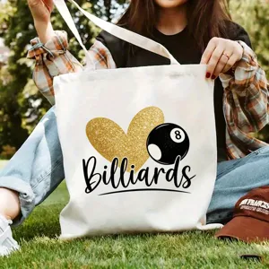Lässige Canvas Tragetasche mit Billard und Herz Print für Arbeit, Schule und Freizeit.