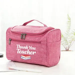 Pink teacher appreciation cosmetic bag portable travel makeup organizer toiletry storage pouch