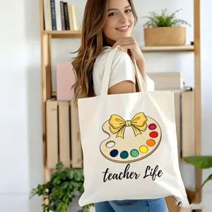 Leinwand-Tragetasche mit Lehrermotiv und Paletten-Design, großes Volumen und langlebig.