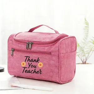 Pink teacher cosmetic bag travel makeup organizer gift for women daily storage pouch