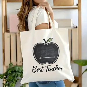 Vintage Canvas Einkaufstasche Grosse Kapazitaet Bedruckte Schulterhandtasche Fuer Lehrertag Geschenk Student Schule Offene Tasche