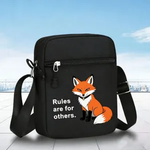 Sac bandoulière mini noir avec imprimé renard et sangle réglable pour les voyages quotidiens.