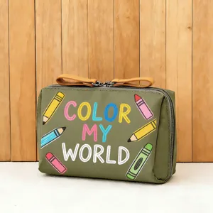 Koreanischer Stil grüne Kosmetiktasche mit Stifte Druck, tragbarer Kulturbeutel.