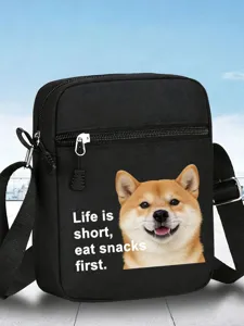 Sac Bandoulière Mini en Polyester Décontracté Bandoulière Réglable Fermeture Éclair Imprimé Animal Dessin Animé Petit Sac pour Voyage Quotidien Unisexe