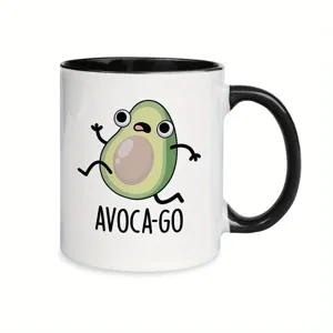 Funny avocado ceramic coffee mug with black handle, cute novelty gift cup for friends.