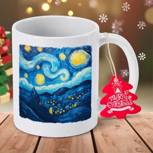 Tazza da caffè in ceramica Notte stellata di Van Gogh design artistico tazza bianca etichetta