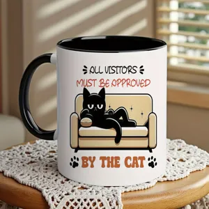 Lustige schwarze Katzen Keramik Kaffeetasse mit witzigem Text, perfektes Geschenk für Tierliebhaber.