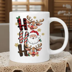 Tazza da caffè in ceramica di Natale con simpatico Babbo Natale e renna per regali.