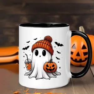 Cara tazza in ceramica con fantasma di Halloween e zucca, perfetto regalo festivo.