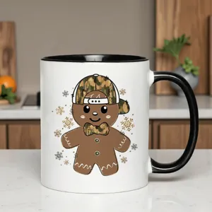 Tasse à café en céramique avec motif camouflage de bonhomme en pain d'épices, cadeau idéal.