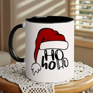 Weihnachtskaffeetasse mit süßem Weihnachtsmannhut, langlebige Keramiktasse für heiße Getränke.