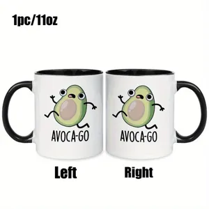 Funny running avocado design ceramic mug 11oz coffee cup with black handle for gift, 1pc