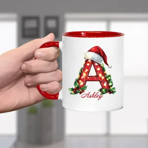 Taza de Porcelana de Ceniza de Hueso con Letra Inicial de Navidad Taza de Café Té Alfabeto Regalo Para Hogar Oficina