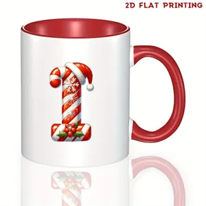 Taza de ceramica de navidad numero 1 baston de caramelo con asa e interior rojos de regalo.