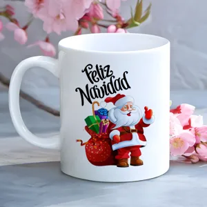 Cute Christmas ceramic coffee mug with Santa Claus graphic, ideal for festive holiday seasons.