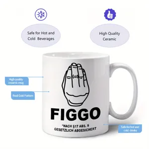 Modern minimalist ceramic coffee mug featuring unique hand gesture design and bold typography for daily use.