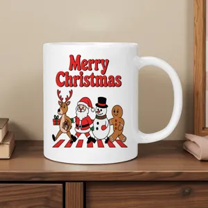 Christmas ceramic mug with cute Santa snowman reindeer cartoon graphic holiday gift coffee cup
