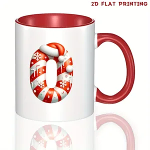 Taza de Navidad letra baston de caramelo con asa roja, taza de ceramica para regalo.