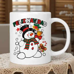 Weihnachten Schneemann Keramik Kaffeetasse mit spanischem Feiertagsgruß Textdesign für gemütliche.