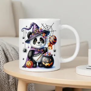 Halloween Keramik Kaffeetasse Süßes Panda Hexenhut Design Gruseliges Festival Trinkbecher