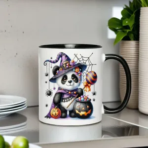 Halloween Cartoon Panda Hexe Knochenporzellan Becher Hitzebeständig Zylindrisch Sublimationsdruck Keramik Kaffee Tee Milch Wasser Tasse Für Zuhause Büro Geschenk