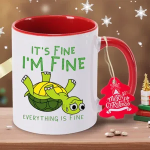 Lustige Schildkröte Druck Keramik Kaffeetasse mit rotem Henkel als perfektes Geschenk.