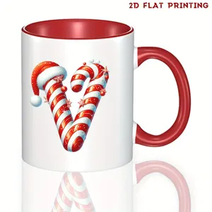 Taza de cafe de ceramica de Navidad roja y blanca con motivo de baston festivo lindo