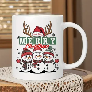 Tazza in ceramica bianca di Natale con simpatico pupazzo di neve, ottima tazza caffè