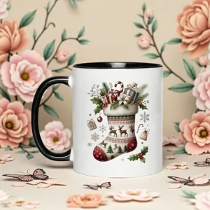 Merry Christmas Bone China Mug Cartoon Festive Coffee Cup Heat Resistant Single Layer Contrast Design Ceramic Gift Mug For Office Home Everyday Drinkware