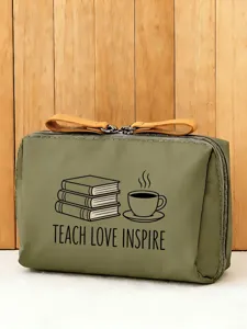 Koreanischer minimalistischer Kosmetikbeutel, tragbare Make-up-Tasche mit inspirierendem Druck.