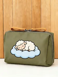 Koreanisch Minimalistisch Polyester Kosmetiktasche Niedlicher Cartoon Bedruckt Reise Organizer Mit Ledergriff Reißverschluss Kulturbeutel Für Damen Aufbewahrung