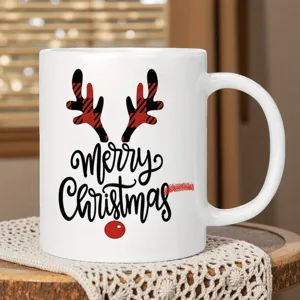Christmas Ceramic Mug Plaid Antler Printed Holiday Desktop Decor Coffee Tea Cup Bone China Milk Mug Xmas Party Gift Home Kitchen Gift Box