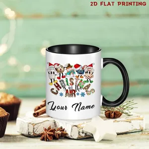 Tasse en Céramique de Noël Vacances Renne Bonhomme de Neige Flocon de Neige Imprimer Tasse à Café Couleur Contraste Porcelaine Tasse Pour Maison Bureau Festival Tasse à Eau Cadeau