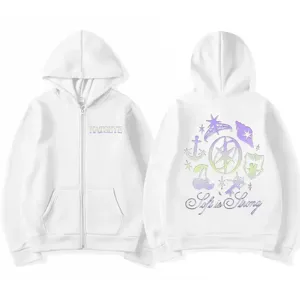 Men Vintage American Retro Katseye Graphic Printed Zip Up Hoodie Polyester Streetwear Casual Hooded Top For Spring Autumn