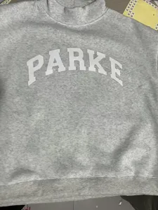 Grey Crewneck Sweatshirt with PARKE Letter Print Casual Long Sleeve Pullover Top