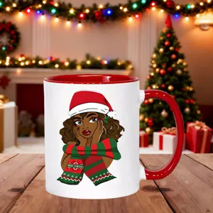 Christmas ceramic coffee mug featuring a cute festive illustration, perfect holiday gift.