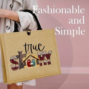 Christmas nativity scene burlap tote bag for daily shopping, travel and outdoor activities use.