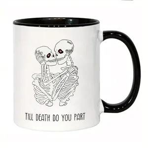 Gotische Skelett Paar Keramik Kaffeetasse, Schwarz-Weiß-Design, romantisches Halloween Geschenk.
