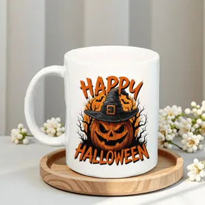 Halloween ceramic coffee mug featuring pumpkin witch hat design for autumn daily use