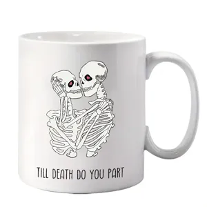 Gotische Skelett Paar Kaffeetasse weiße Keramiktasse einzigartiges Geschenk Halloween.
