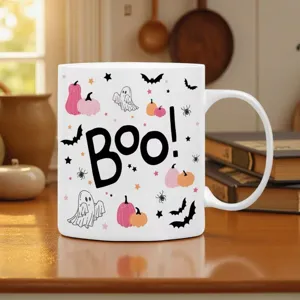 Κούπα καφέ από κεραμικό Halloween με χαριτωμένη στάμπωση φάντασμα κολοκύθα για γιορτινά δώρα.