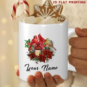 Weihnachts-Kardinal Keramik Kaffeetasse mit individuellem Namen und festlichem Blumenmuster Topf