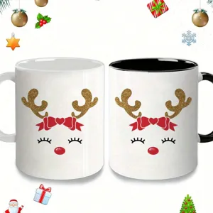 Weihnachten Keramik Kaffeetasse süßes Rentier Muster rot gold Weihnachtsgeschenk für heiße Schokolade