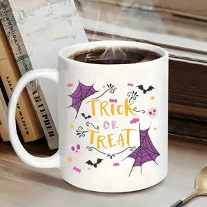 Halloween Cute Cartoon Bone China Ceramic Mug Color Blocking Handle Creative Coffee Cup For Home Office Holiday Party Tableware Gift