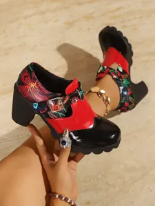 Zapatos de salon tacon grueso bloque de color hebilla mujer primavera moda elegante