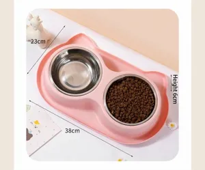 Double gamelle pour animaux avec inserts en inox et design d'oreilles de chat.